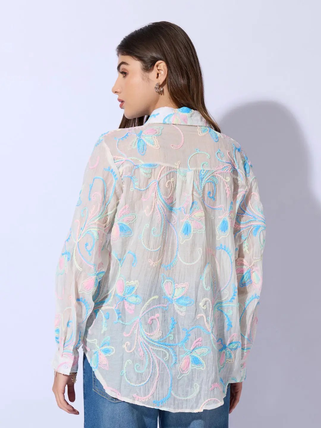 Women's Embroidered Floral White Shirt