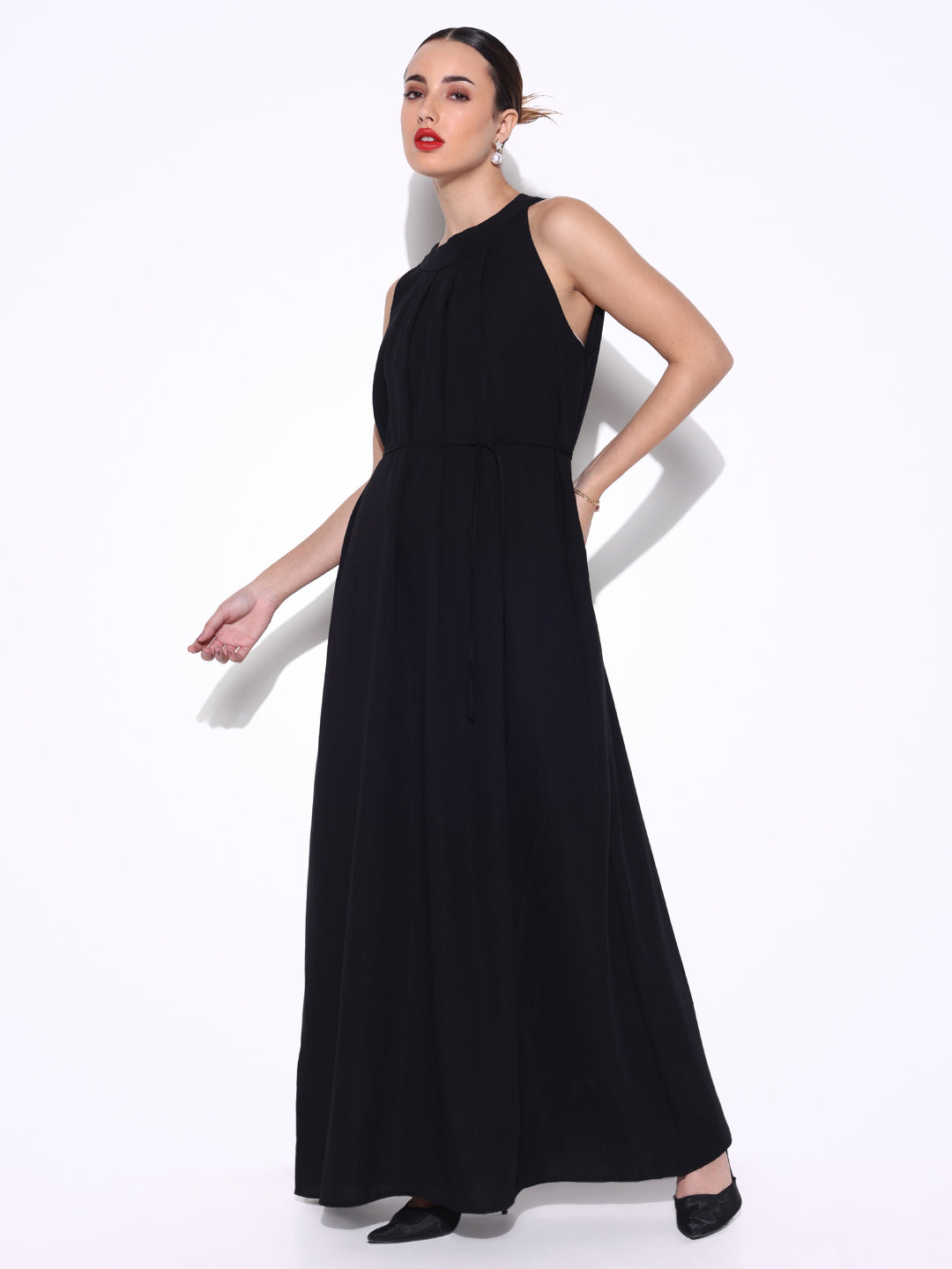 Women Solid Black Fit and Flare Dress