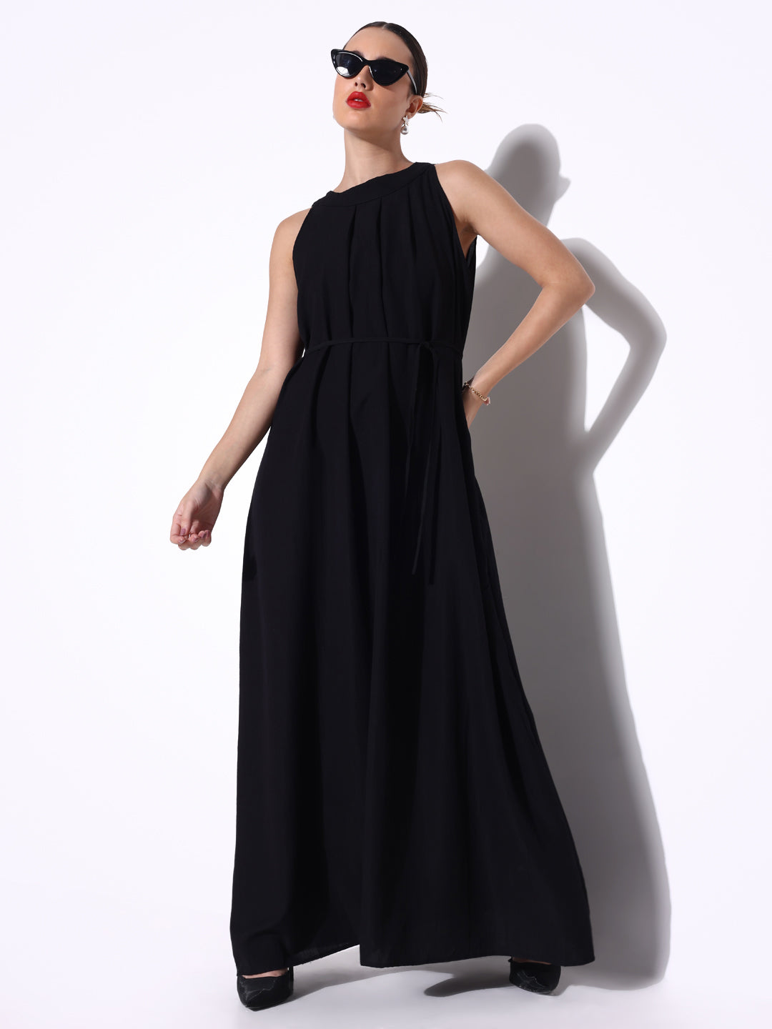 Women Solid Black Fit and Flare Dress