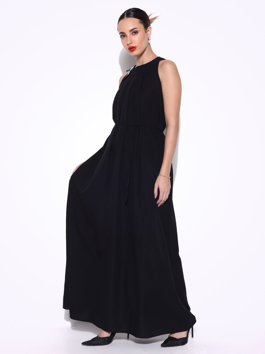 Women Solid Black Fit and Flare Dress