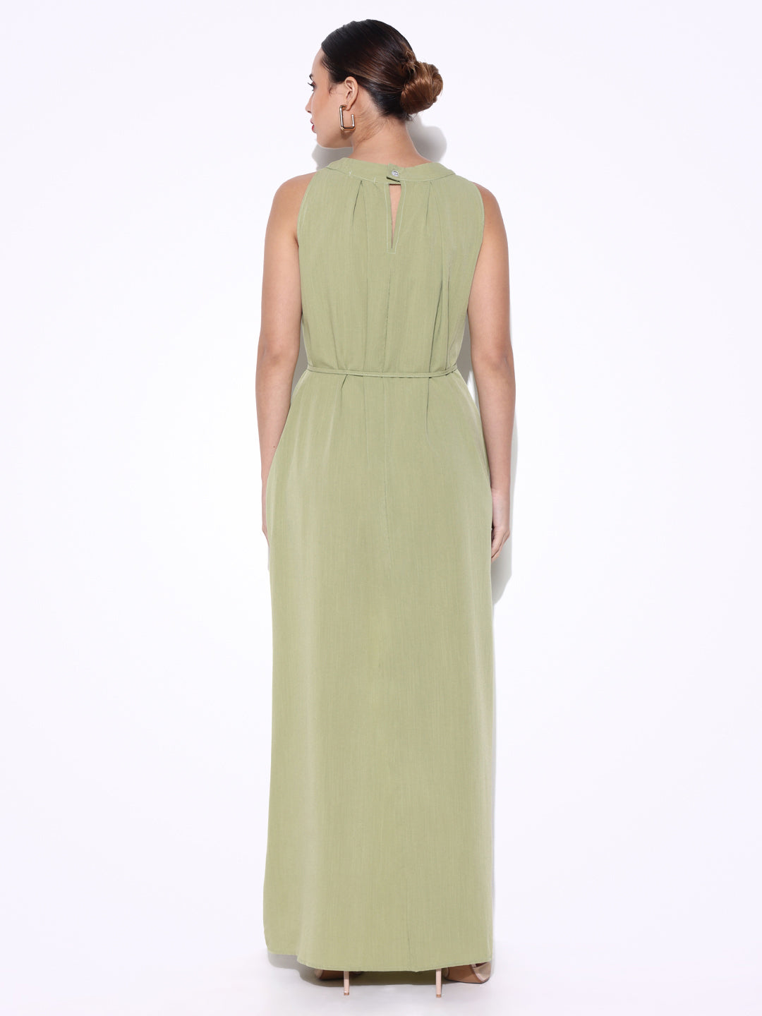 Women Solid Green Fit and Flare Dress