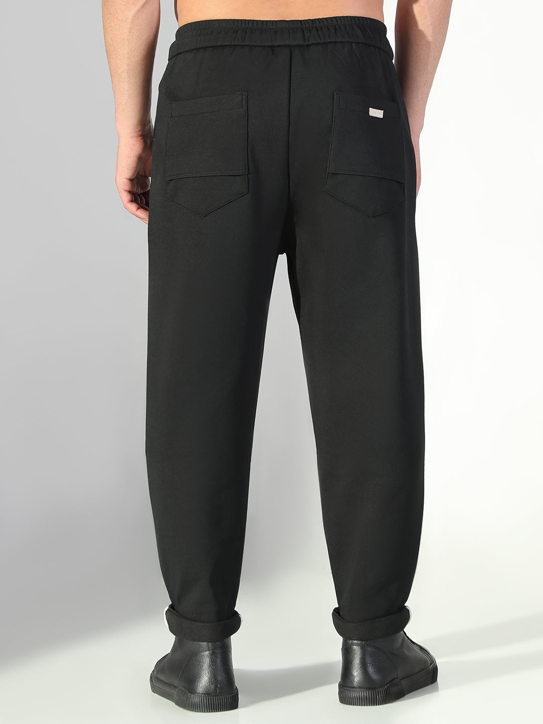 Men Black Solid Korean Trousers