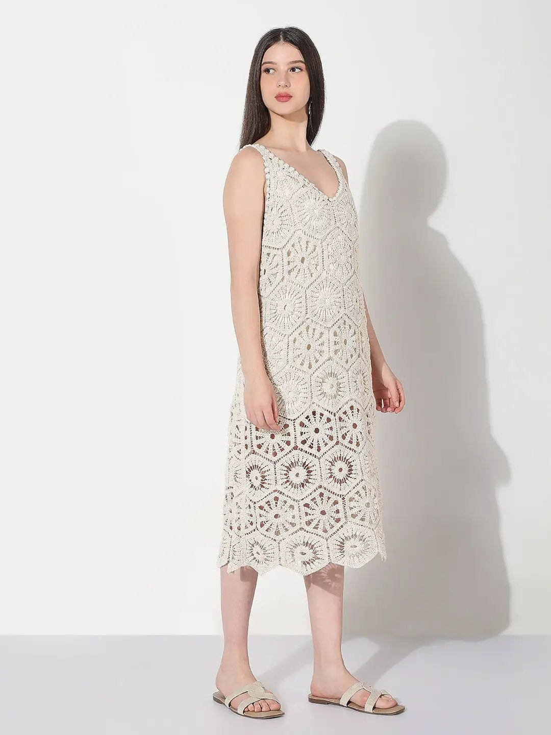 Women's Cream A-Line Crochet Dress - from SHOWOFFFF