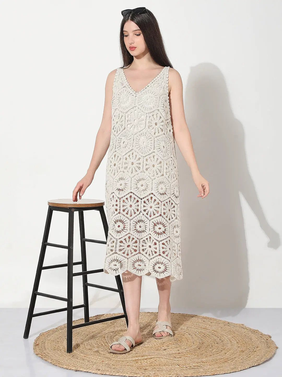 Women's Cream A-Line Crochet Dress - from SHOWOFFFF