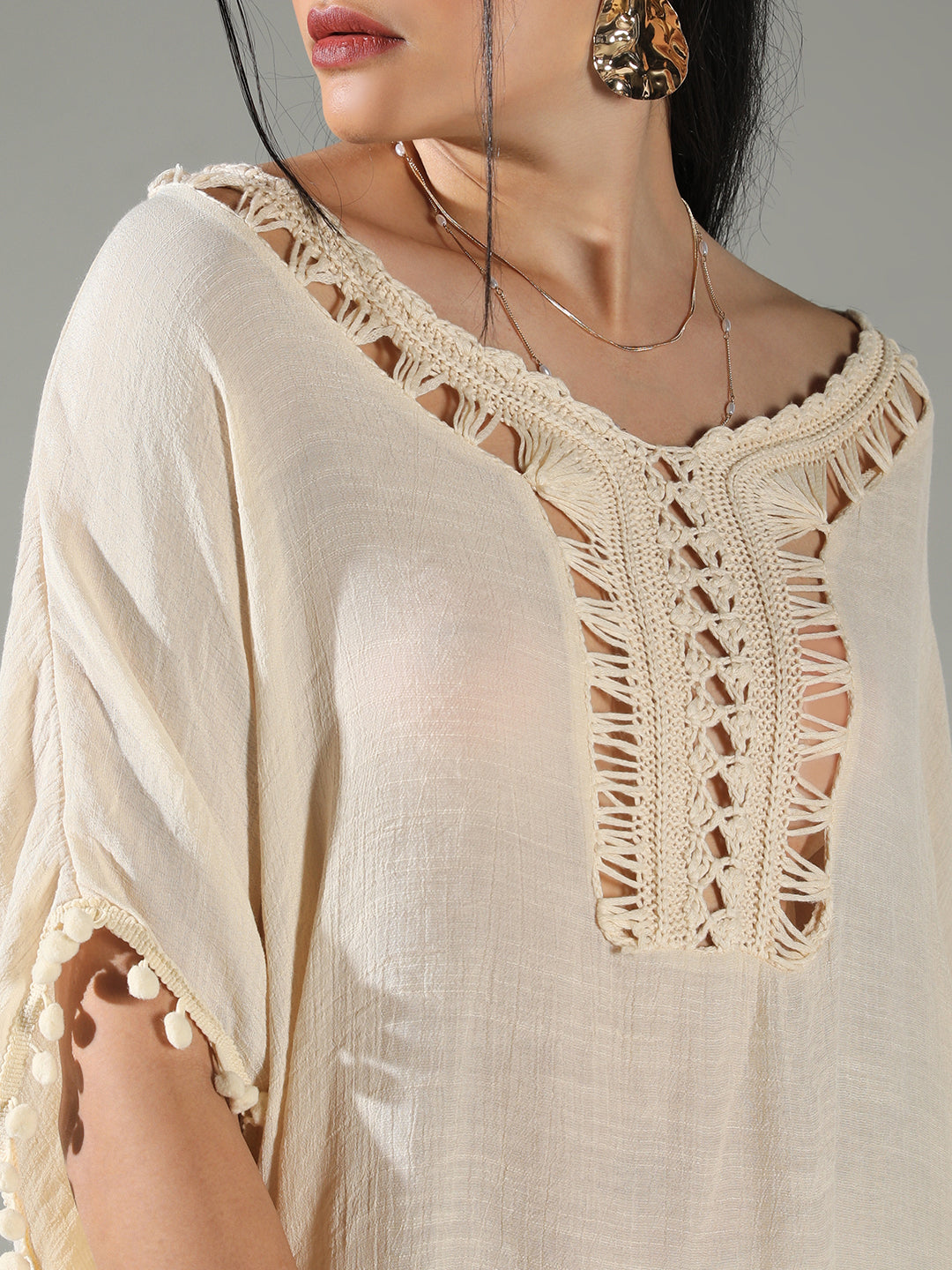 Women Cream Solid Kaftan Dress