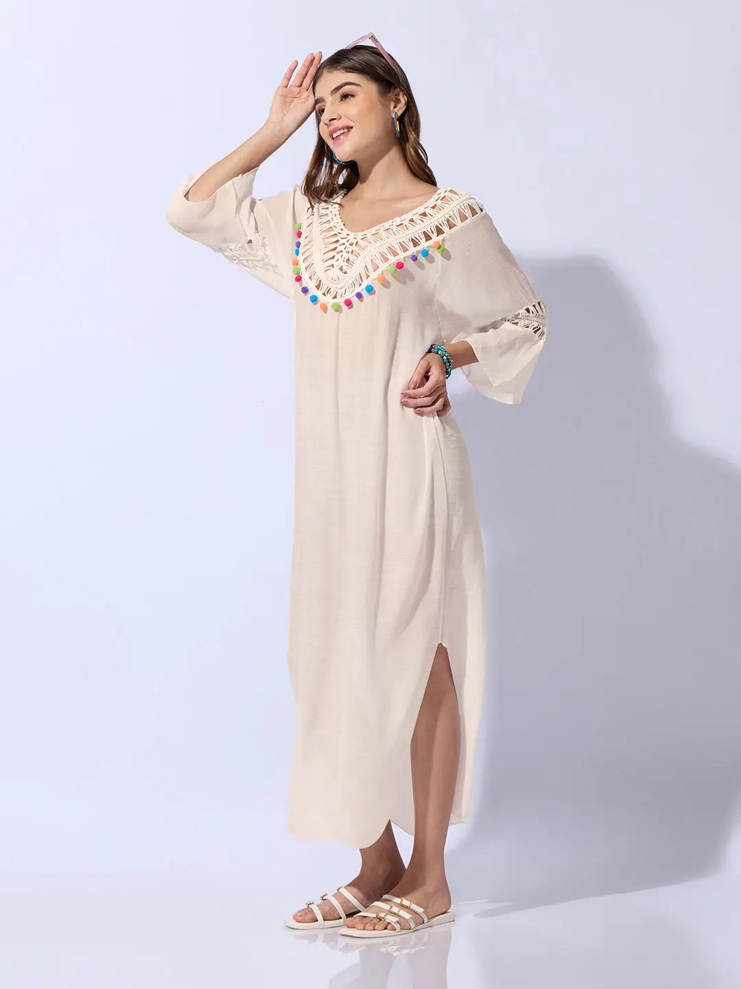 cream embroidered crochet maxi dress ASOS DESIGN cup detailing embroidered crochet midi dress in cream