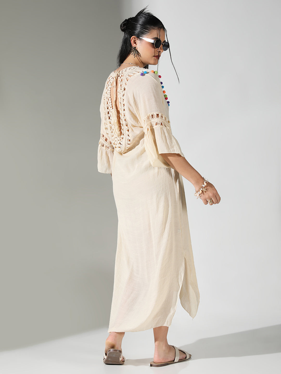 Women Cream Solid A Line Dress