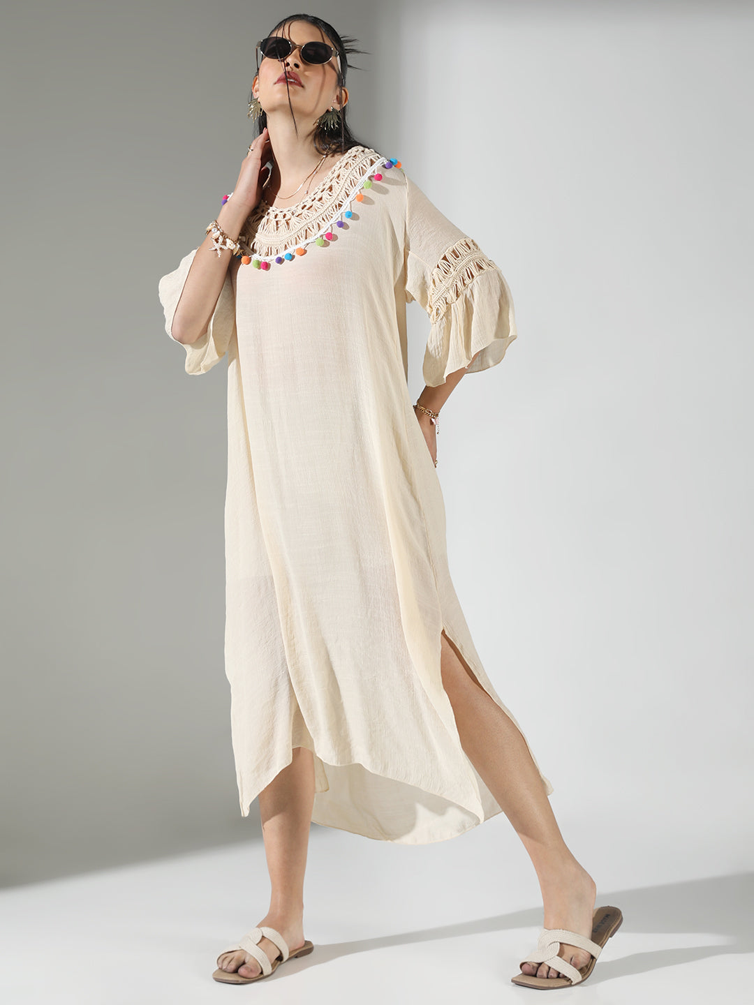 Women Cream Solid A Line Dress