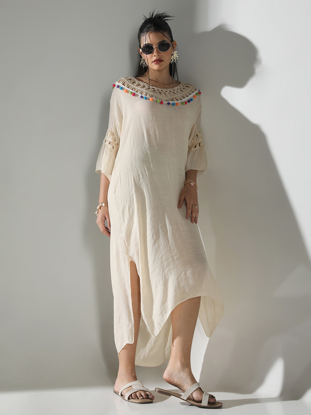 Women Cream Solid A Line Dress