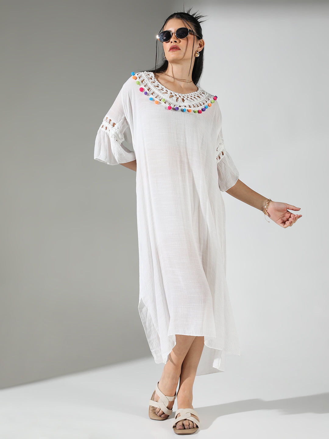 Women White Solid A Line Dress