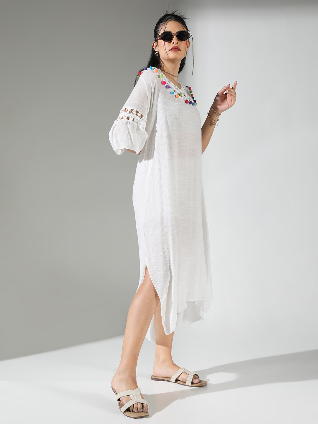 Women White Solid A Line Dress