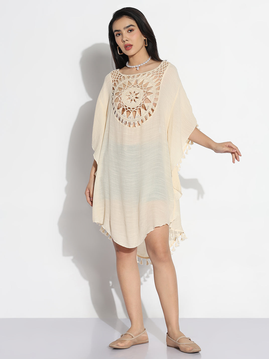 Women Cream Solid Kaftan Dress