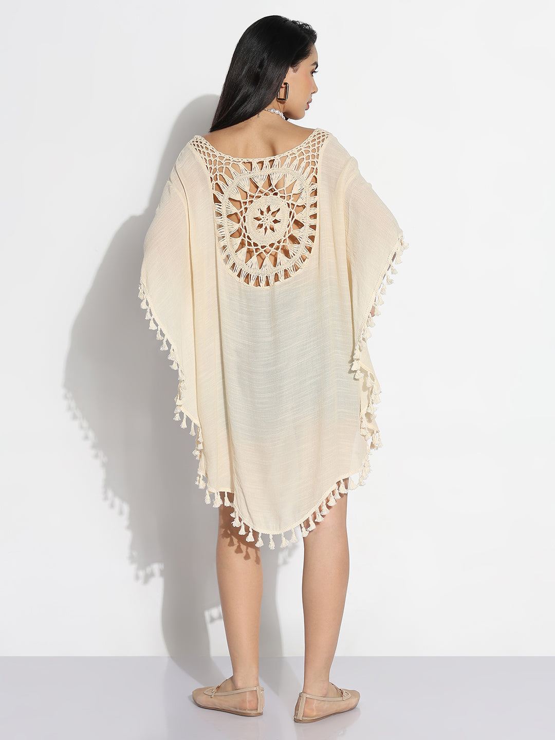 Women Cream Solid Kaftan Dress