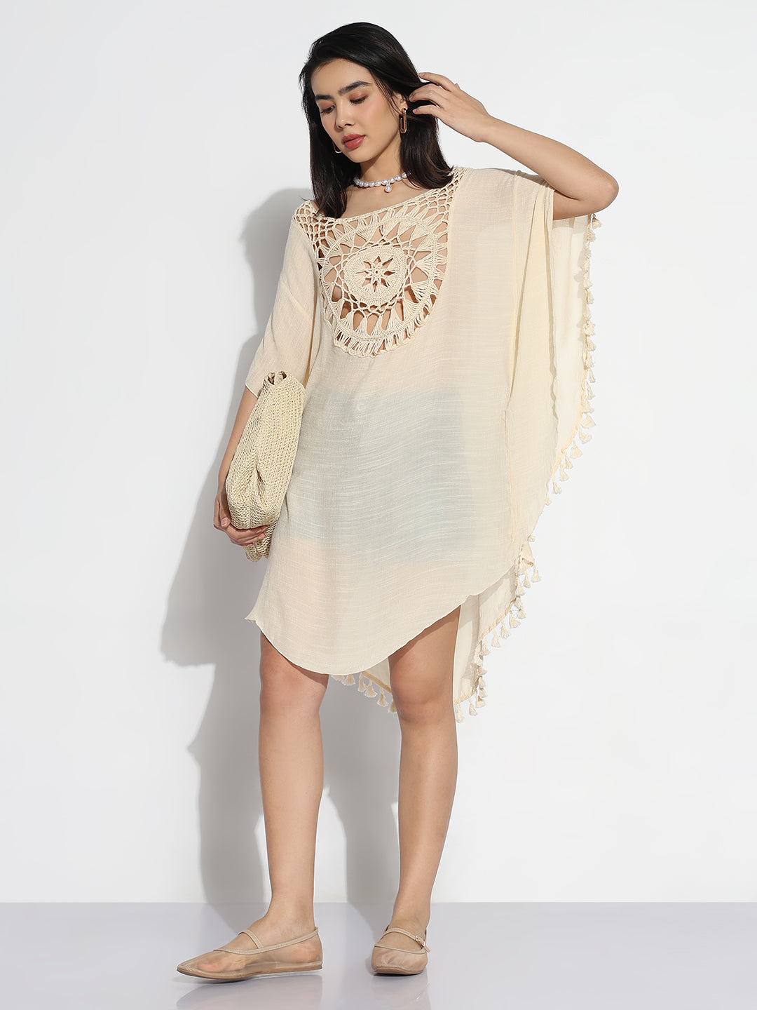 Women Cream Solid Kaftan Dress