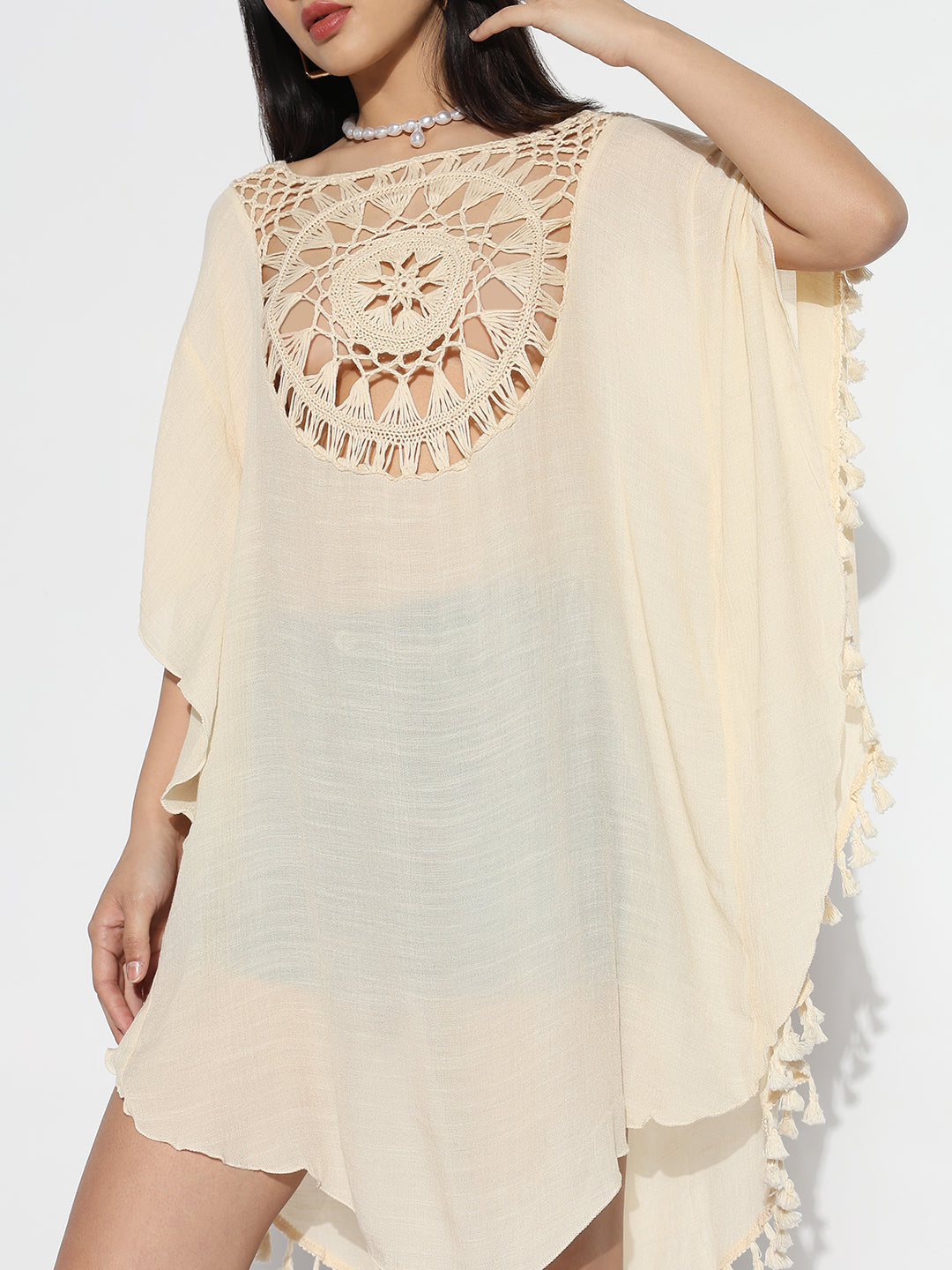 Women Cream Solid Kaftan Dress