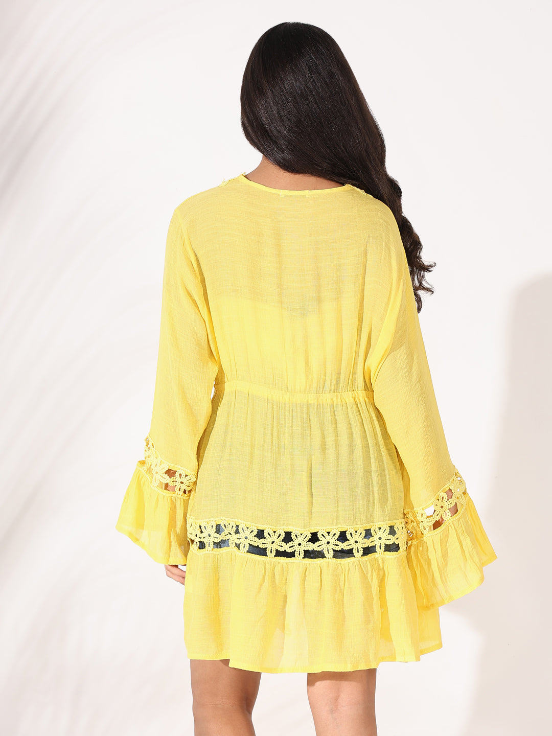 Women Yellow Solid Longline Shrug