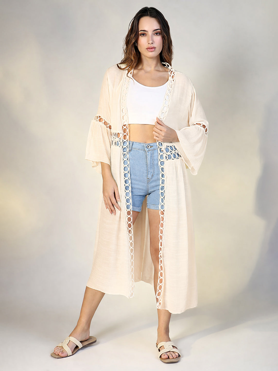 Women's Cream Longline Shrug