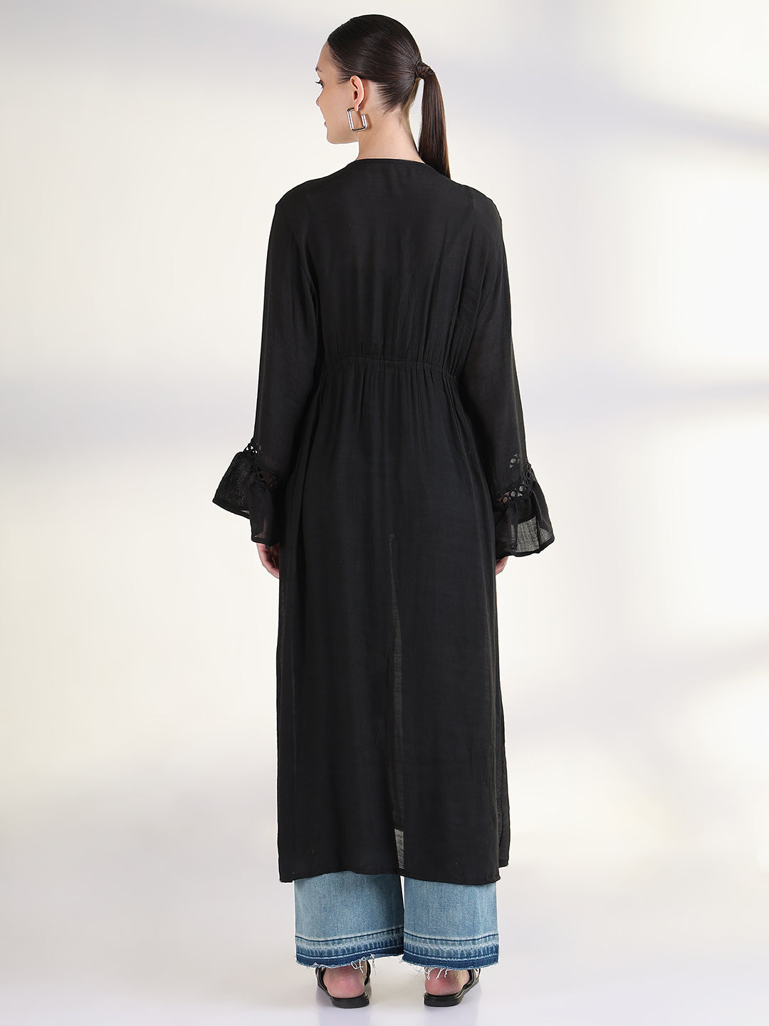 Women's Solid Black Longline Shrug