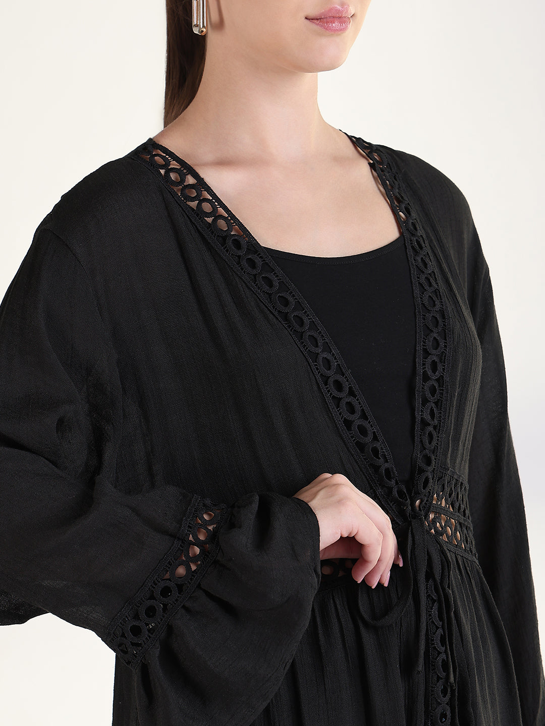 Women's Solid Black Longline Shrug