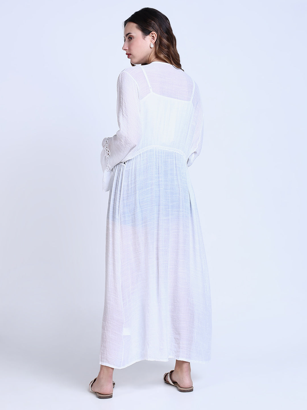 Women White Solid Longline Shrug