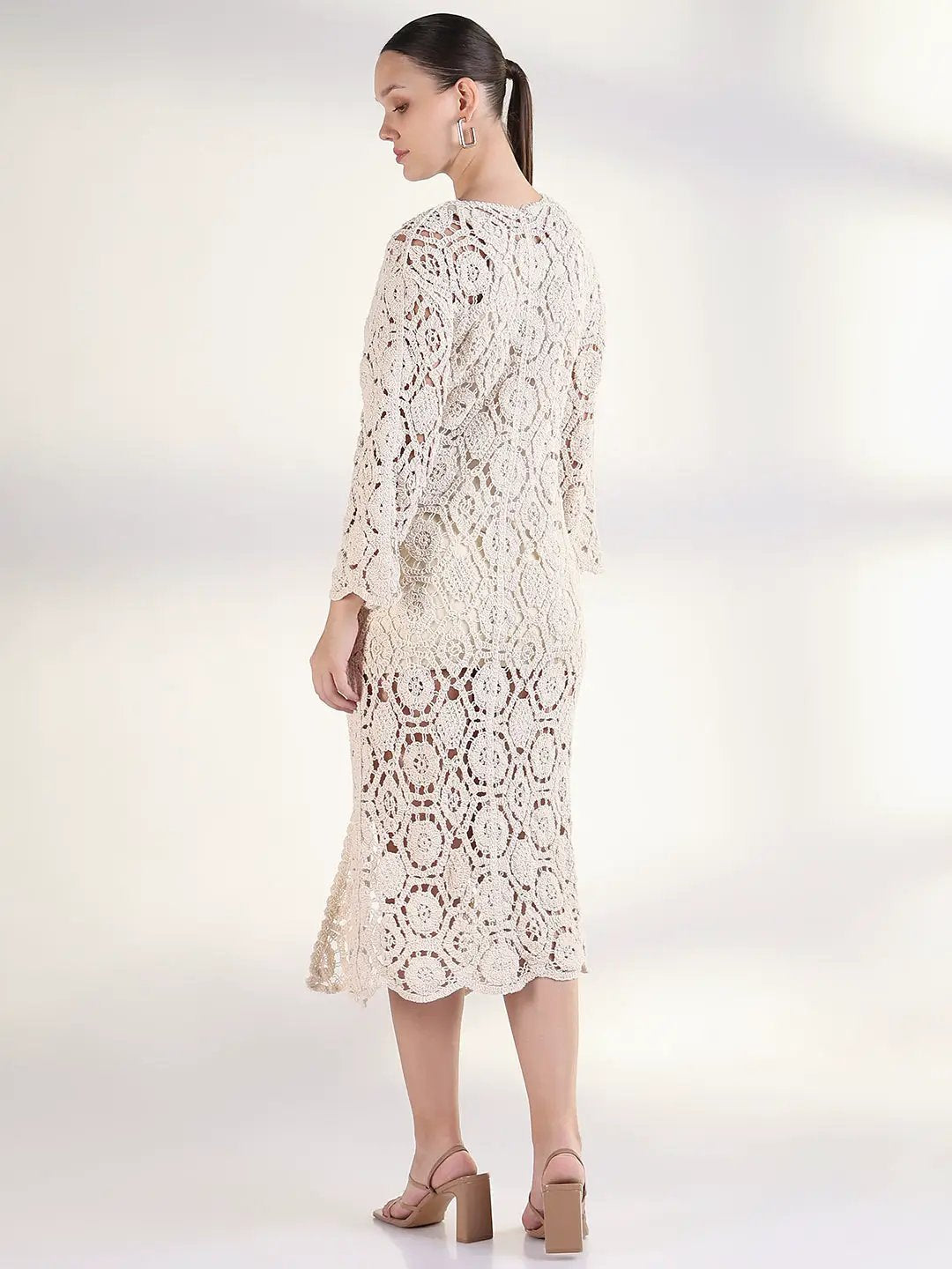 Women's Self Design Cream Longline Crochet Shrug - from SHOWOFFFF