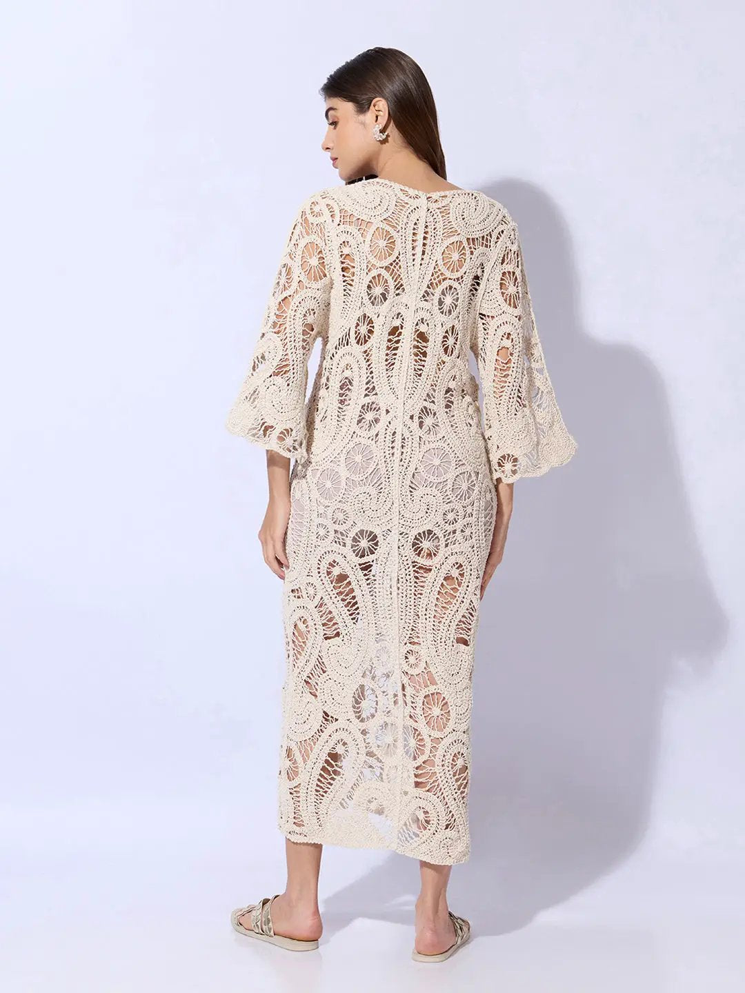Women's Crochet Cream Longline Button Front Shrug - from SHOWOFFFF