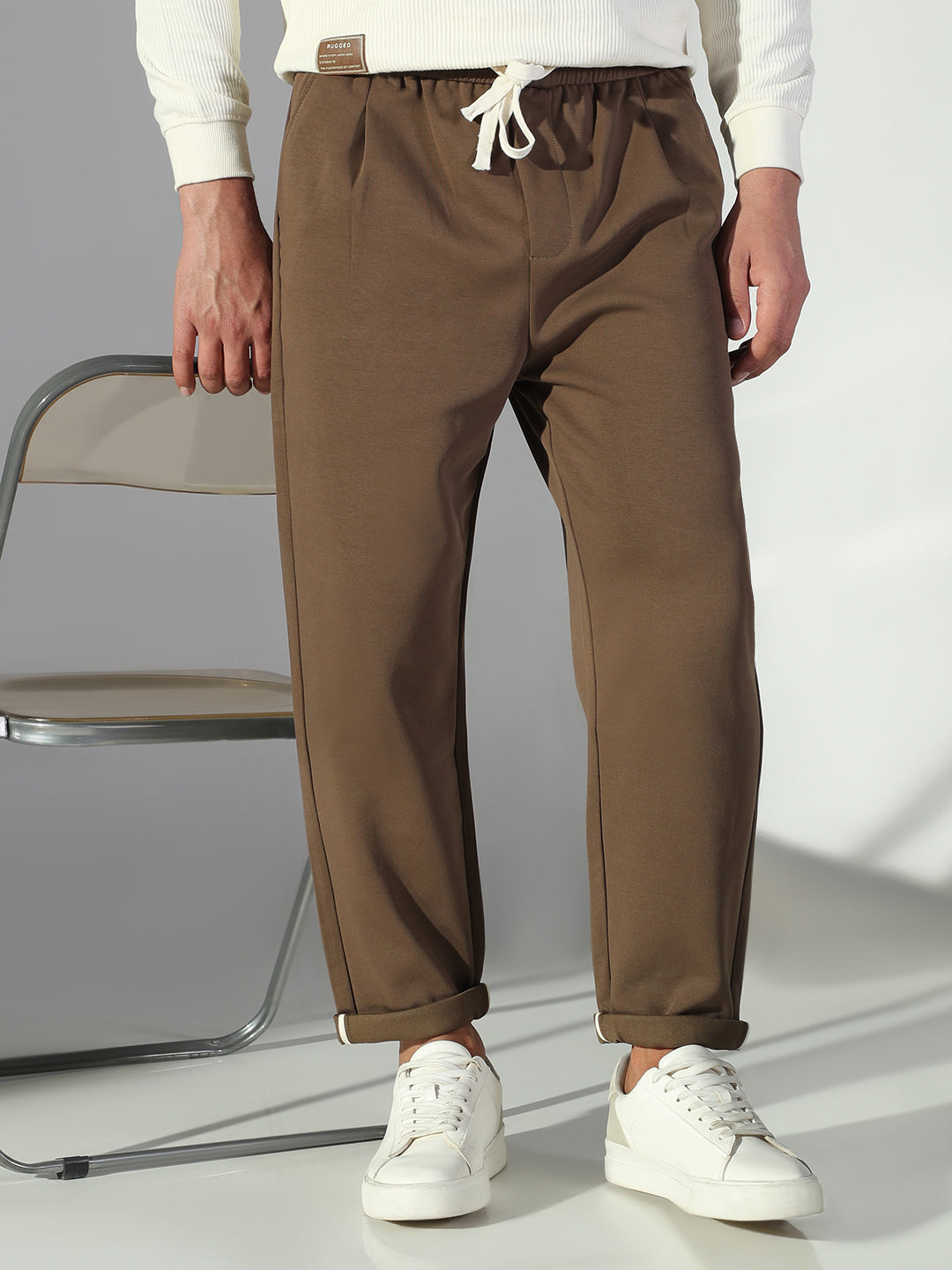 Men Olive Solid Korean Trousers