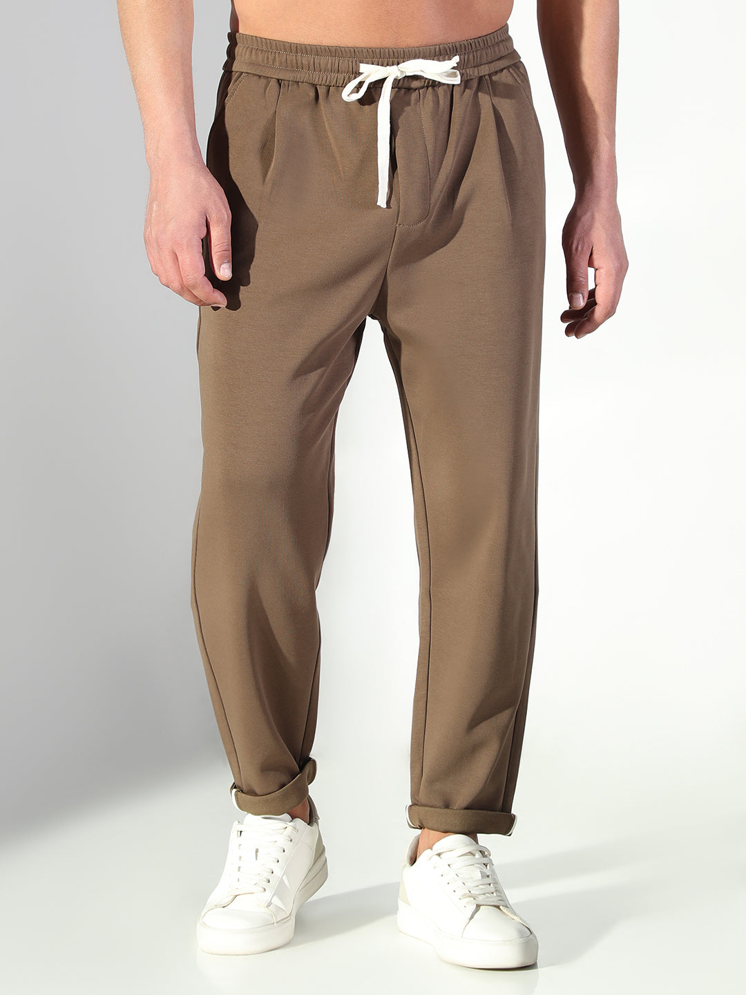 Men Olive Solid Korean Trousers