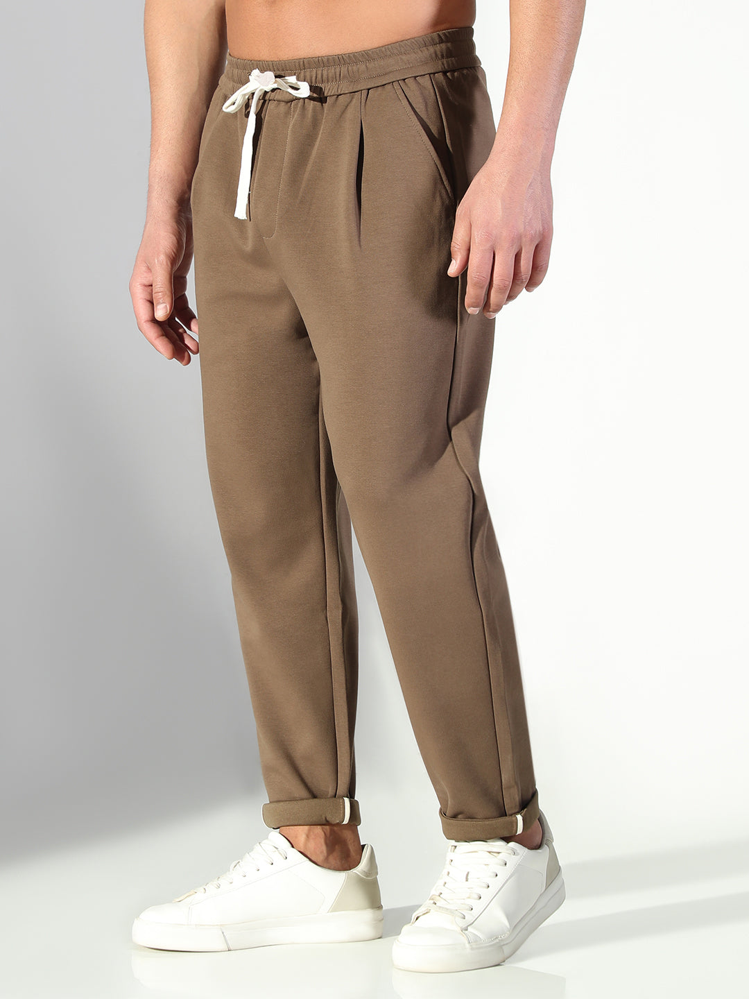 Men Olive Solid Korean Trousers