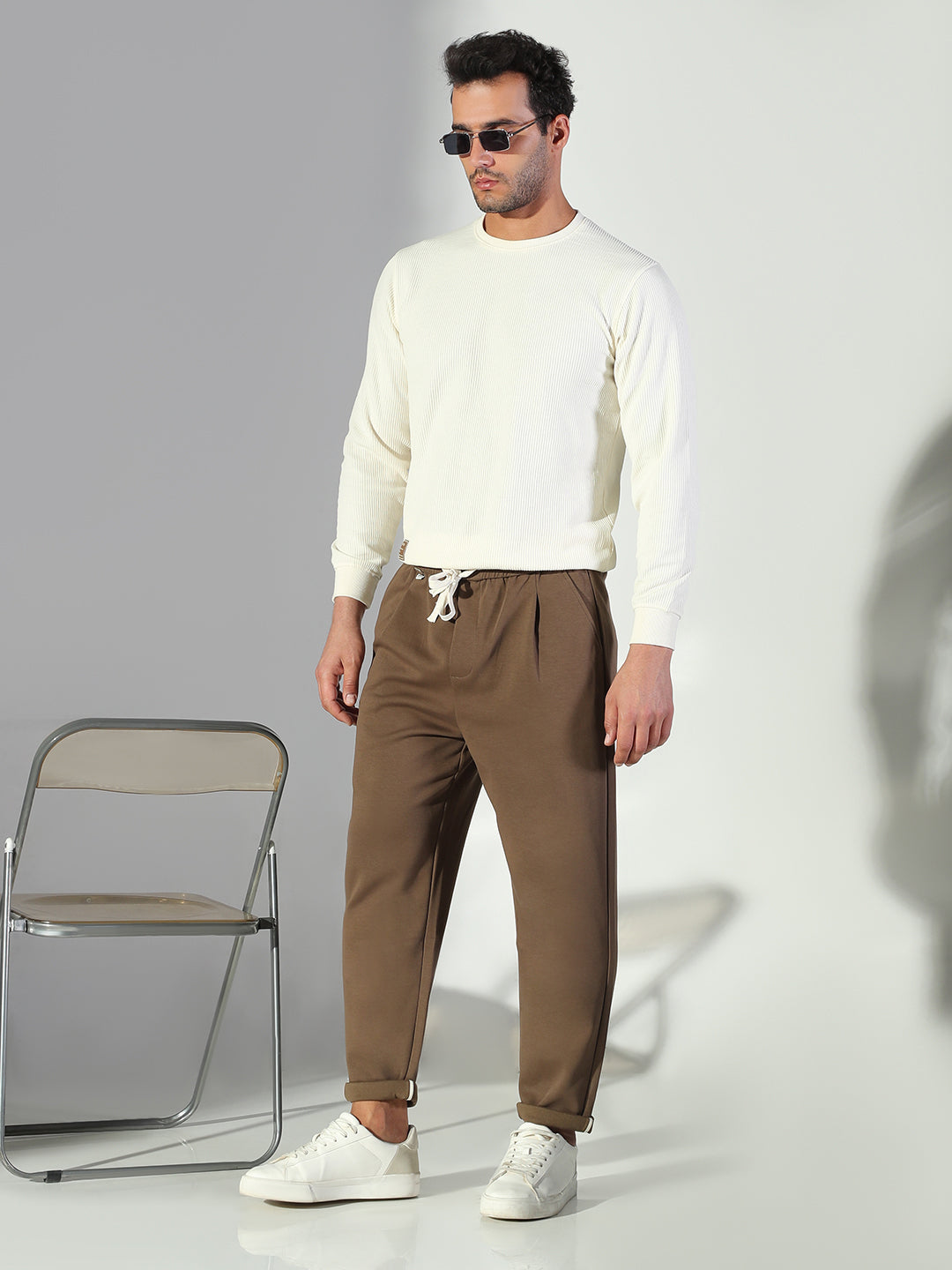 Men Olive Solid Korean Trousers