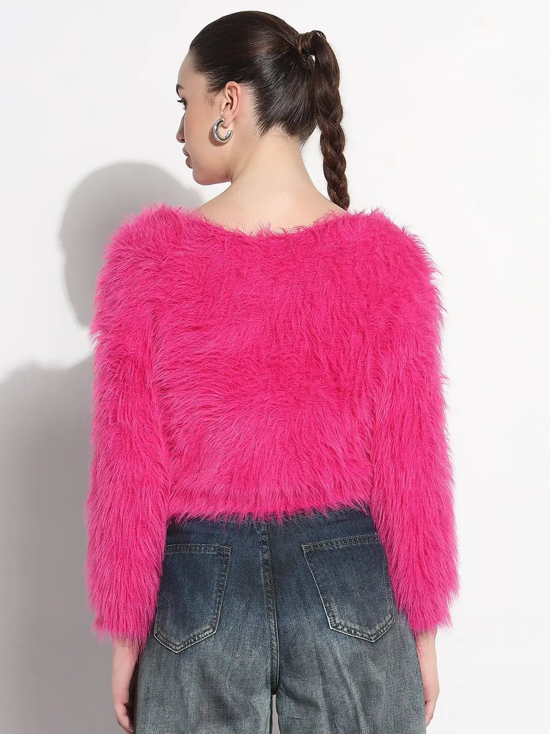 Women's Textured Pink Fuzzy Crop Knit Top - from SHOWOFFFF