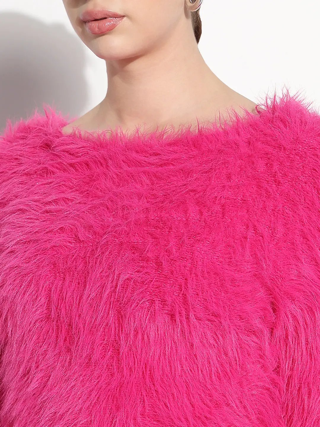 Women's Textured Pink Fuzzy Crop Knit Top - from SHOWOFFFF