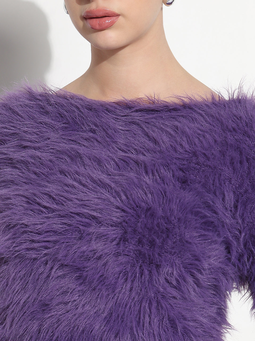 Women's Textured Purple Fuzzy Crop Knit Top