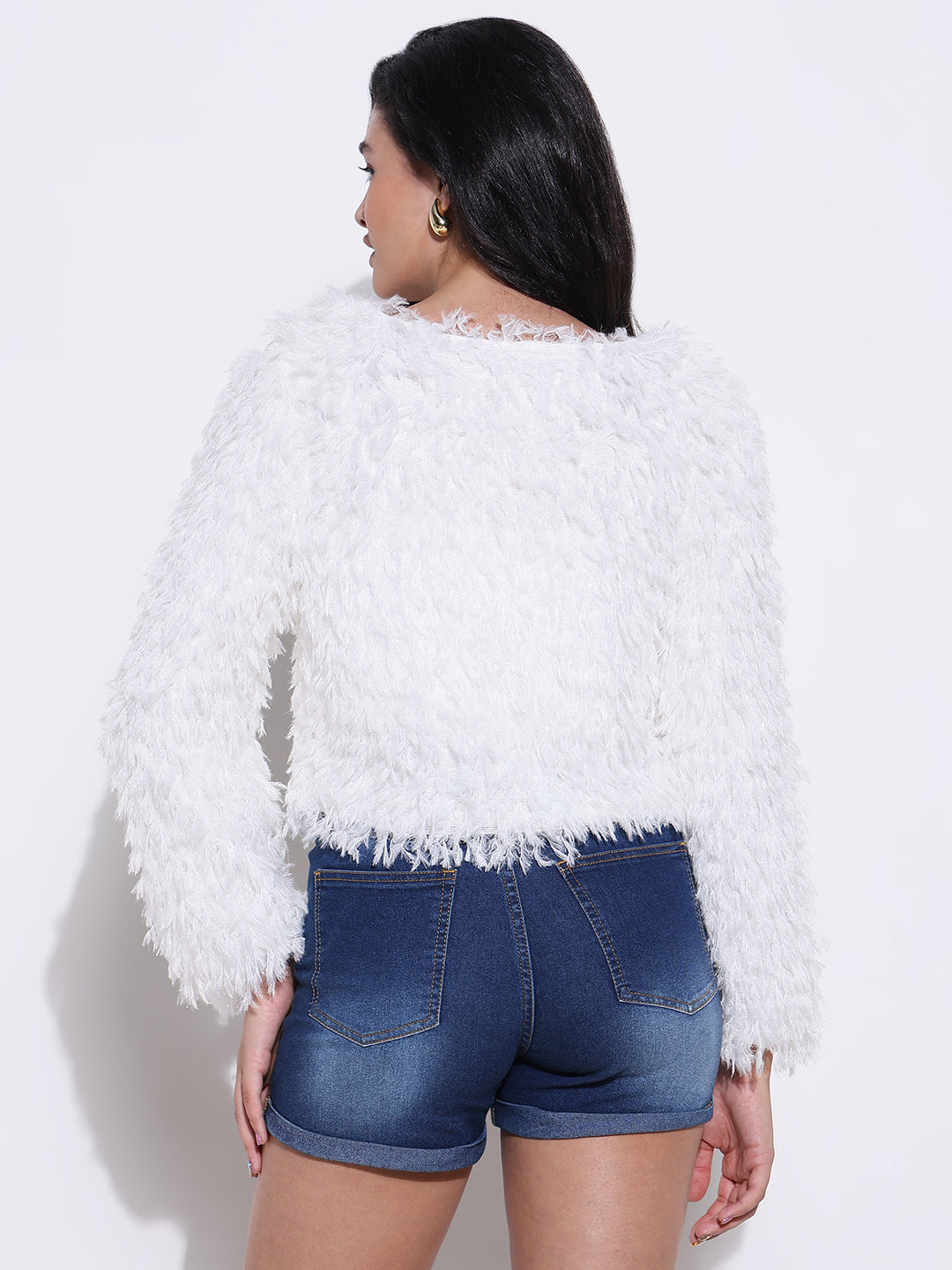 Women White Solid Crop Shrug