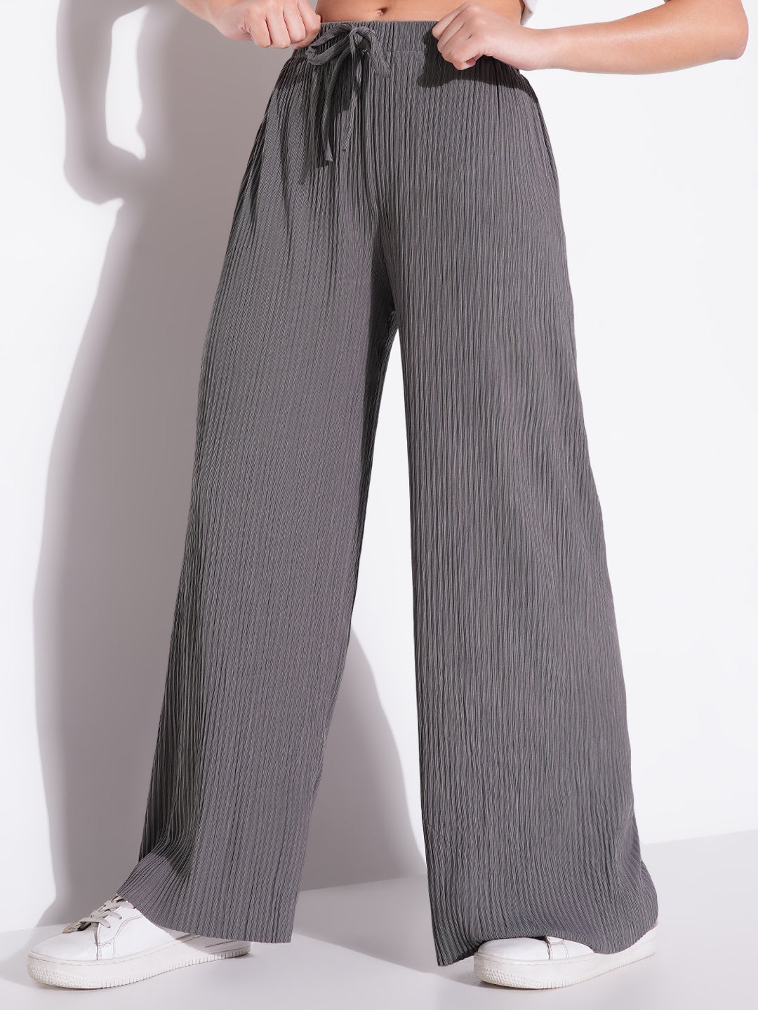 Women Grey Solid Parallel Trousers