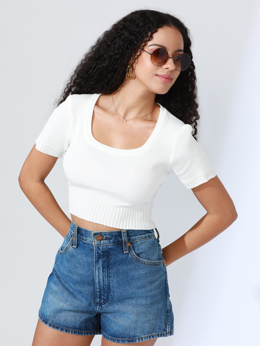 Women's Ribbed White Fitted Crop Top