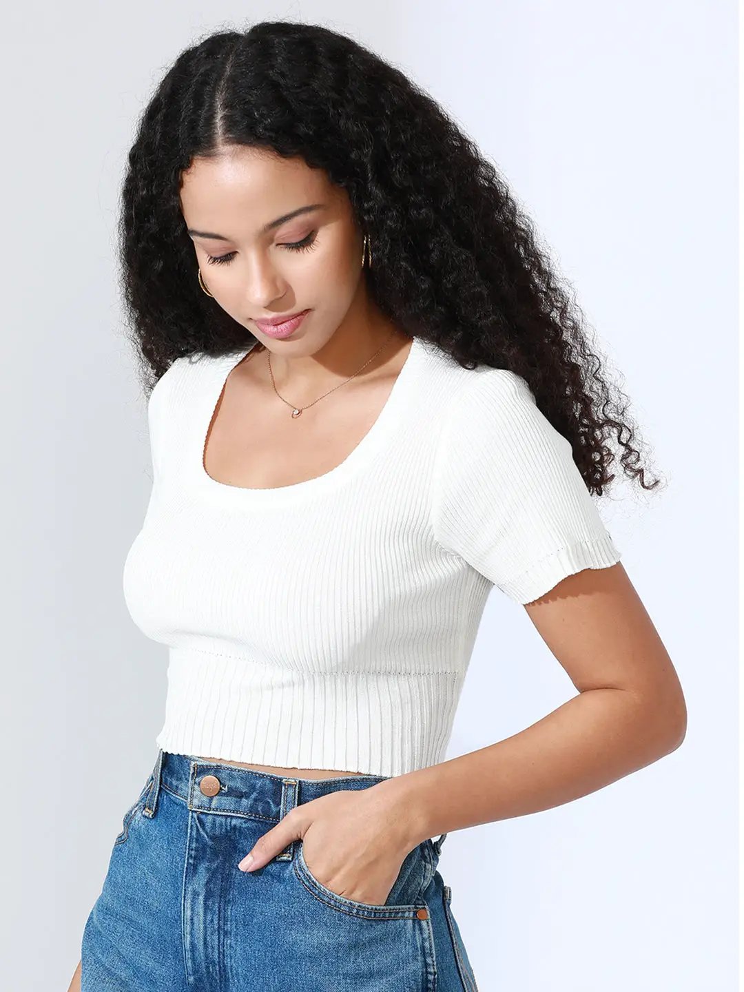 Women's Ribbed White Fitted Crop Top - from SHOWOFFFF