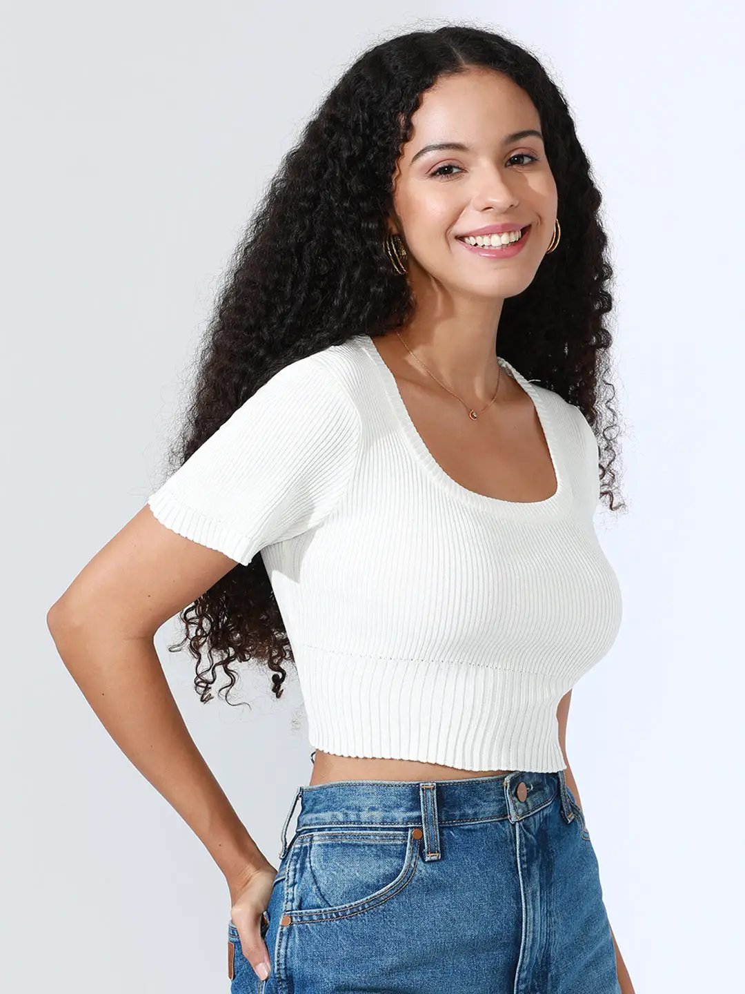Women's Ribbed White Fitted Crop Top - from SHOWOFFFF