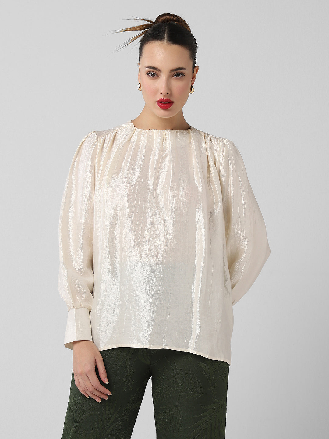 Women Cream Solid Top