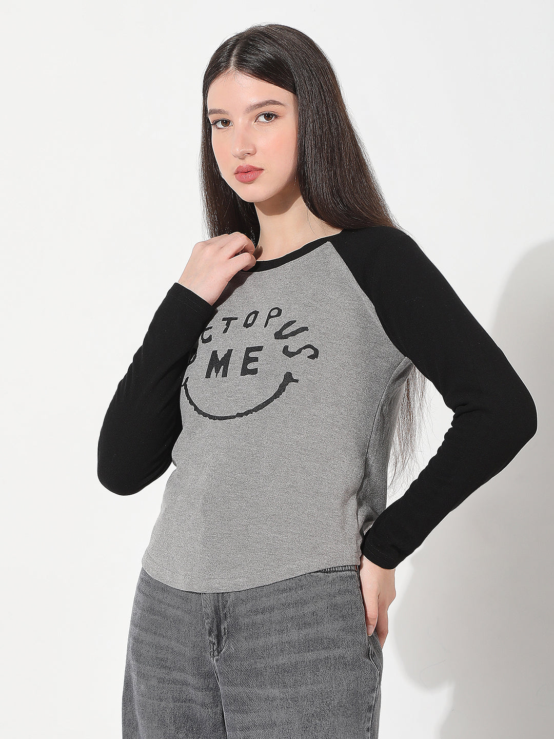 Women's Typography Grey Top