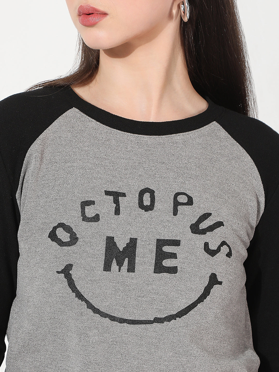 Women's Typography Grey Top