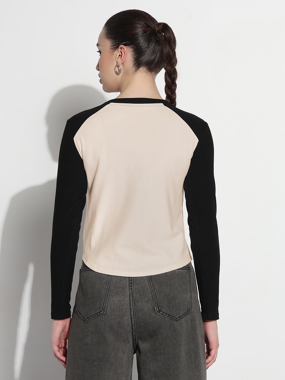 Women's Graphic Cream Round Neck Top