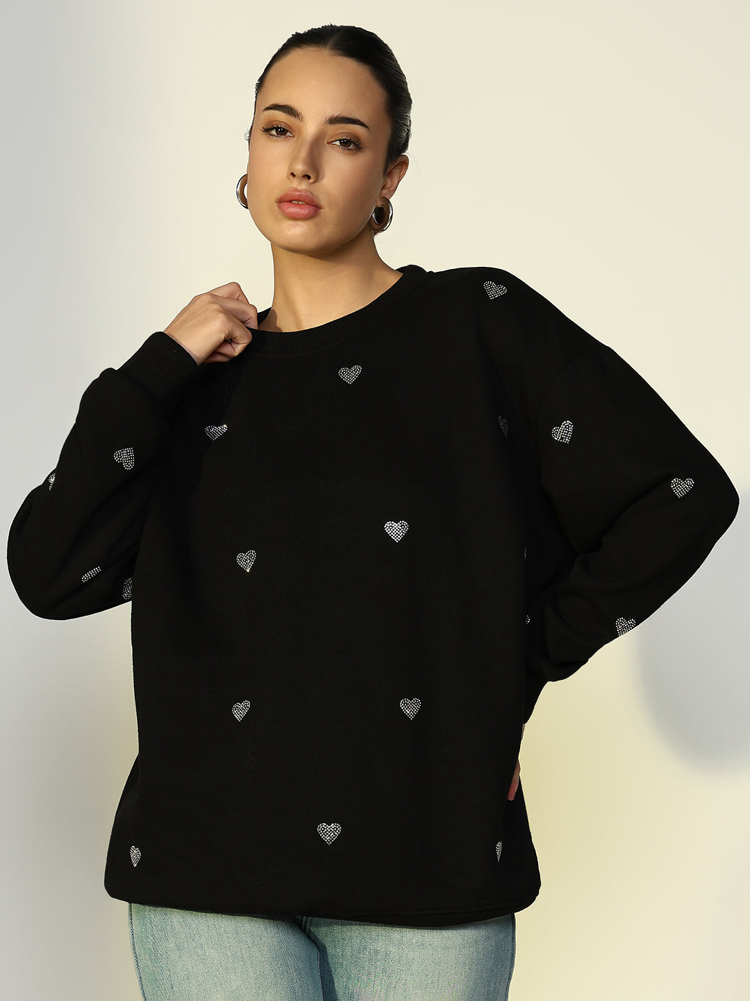 Women Embellished Black Sweatshirt