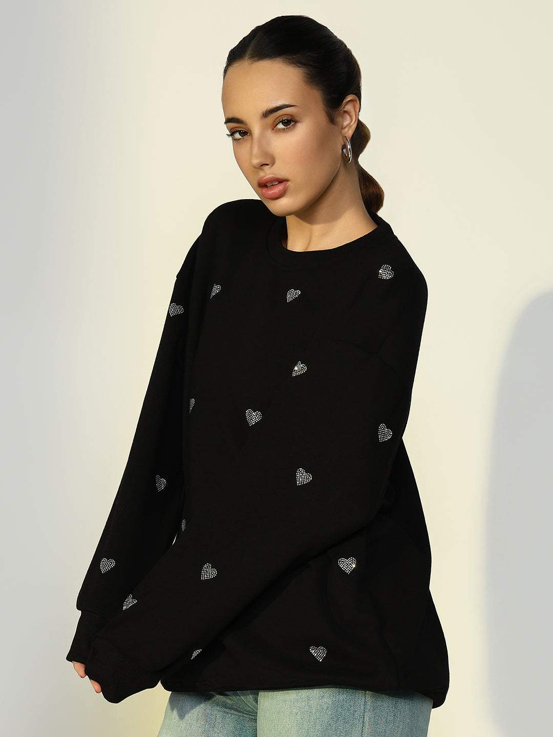 Women Embellished Black Sweatshirt