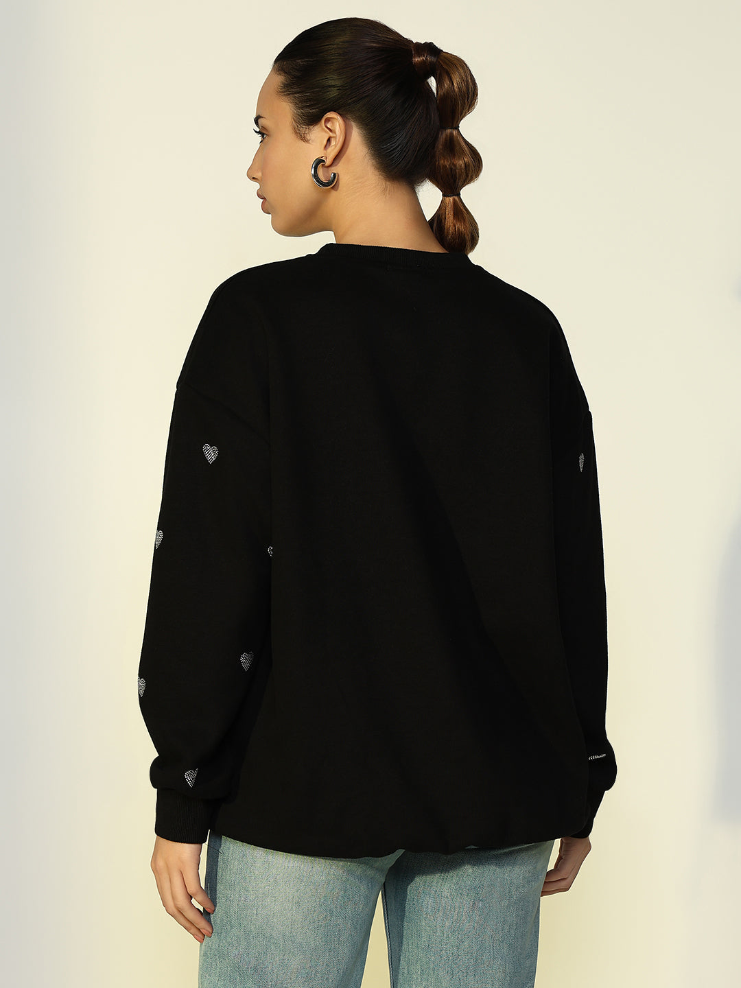 Women Embellished Black Sweatshirt