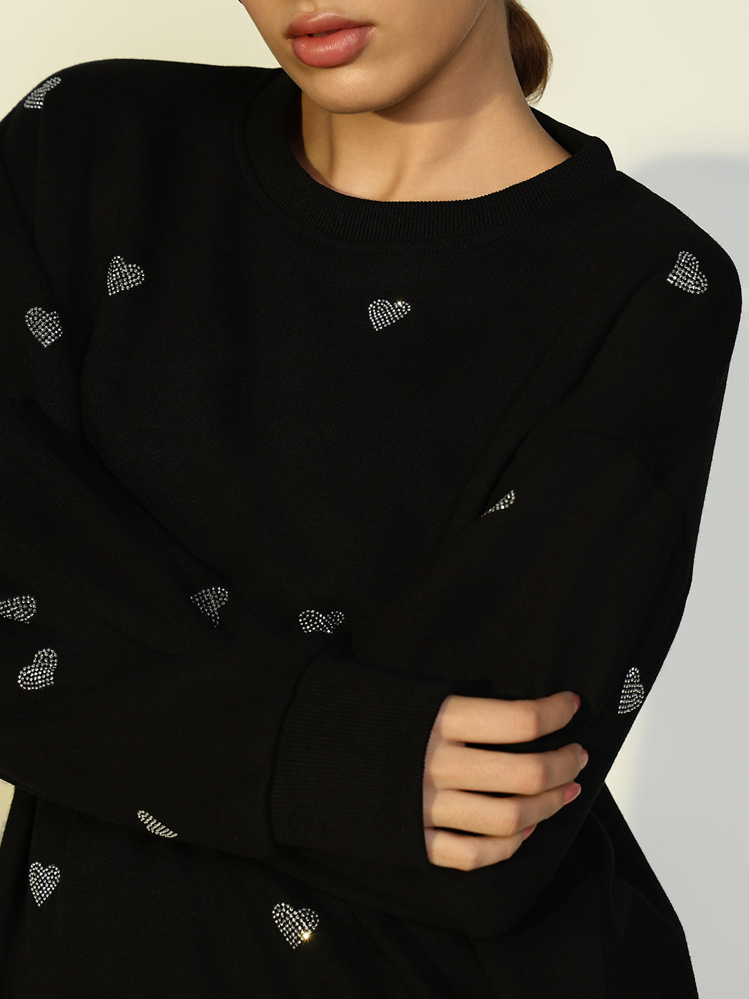 Women Embellished Black Sweatshirt