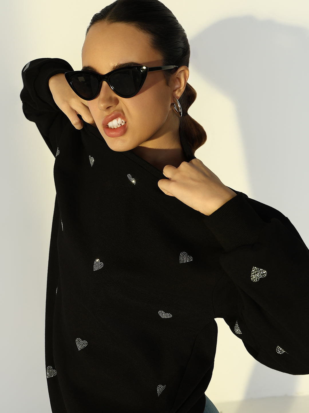 Women Embellished Black Sweatshirt