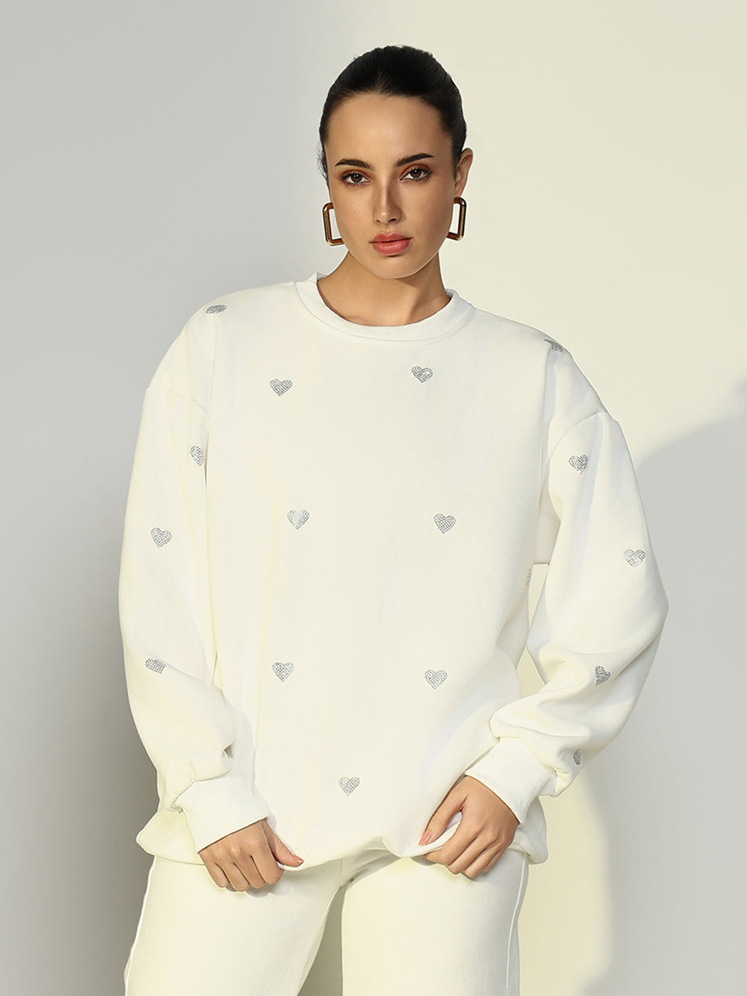 Women Embellished White Sweatshirt