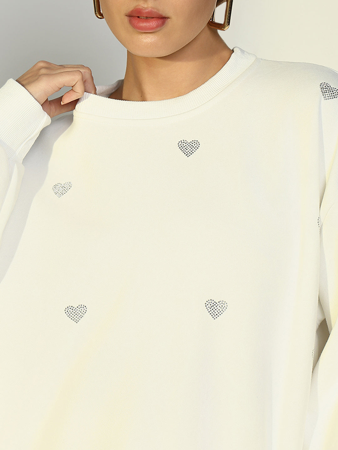 Women Embellished White Sweatshirt