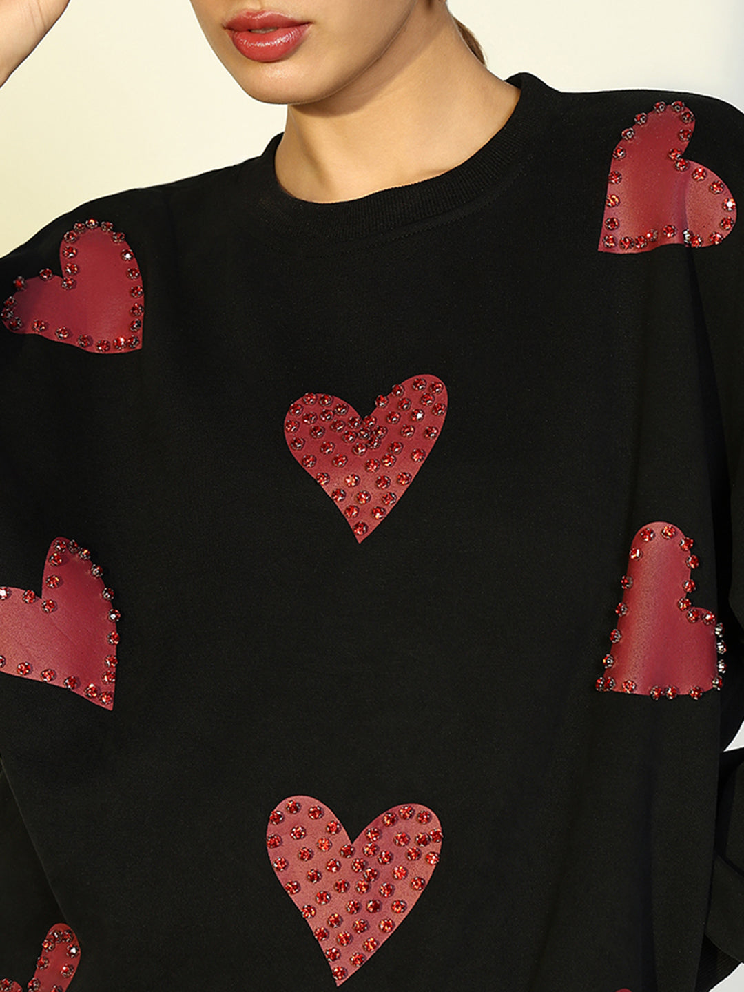 Women Embellished Black Sweatshirt